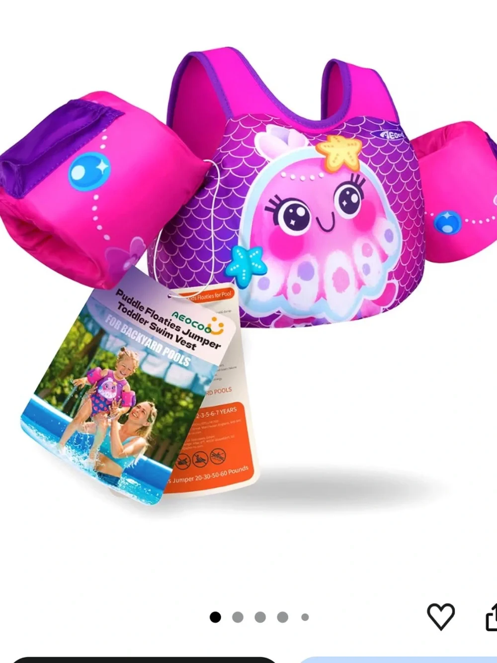 Kids Pink Jellyfish Swim Vest with Arm Floaties